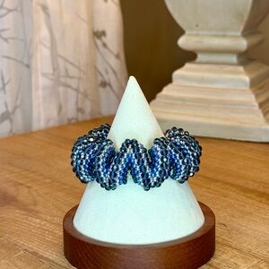 Beadwoven Black and Silver Spiral Bracelet with Shimmering Crystals